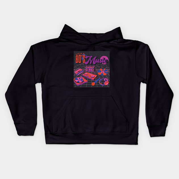 Back To The 80's Music Vintage Kids Hoodie by BuddyShop